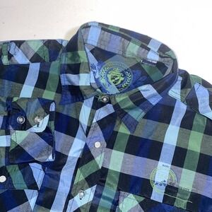 Raider Jean Co. Plaid Button Down Shirt Mens XL Long Sleeve Blue Green‎